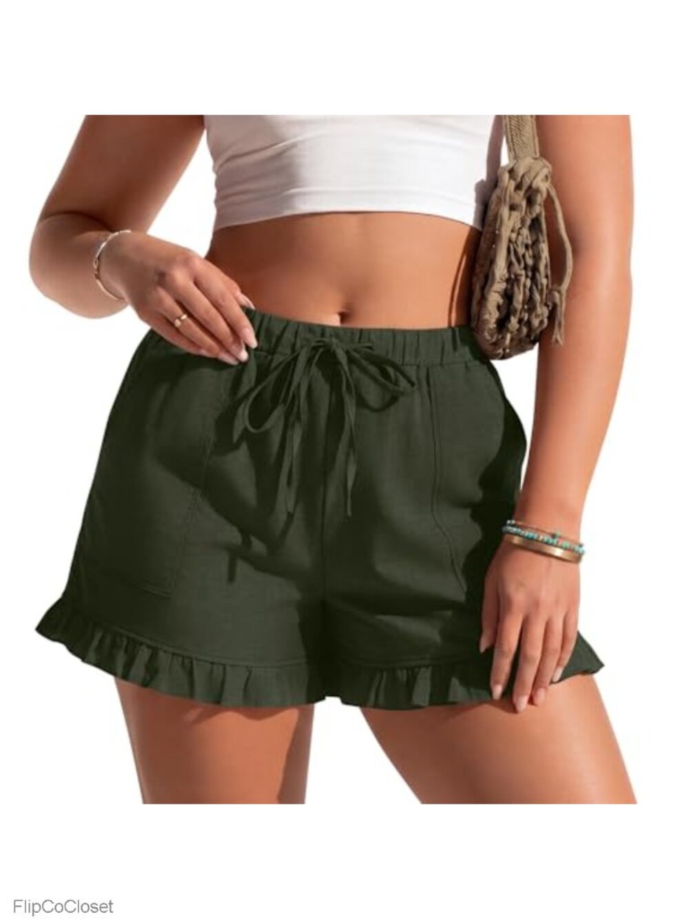 Plus Size Linen Blend Wide Leg Drawstring Casual Shorts